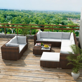 Set mobilier de grădină 32 piese, poliratan, maro