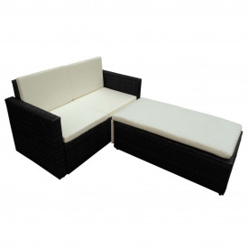 Set mobilier de grădină cu canapea 7 piese, poliratan, negru - Img 3