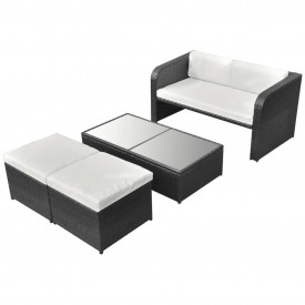 Set mobilier de grădină cu canapea 9 piese, poliratan, negru - Img 2