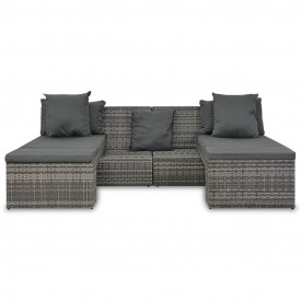 Set mobilier de grădină cu perne, 4 piese, gri, poliratan - Img 4