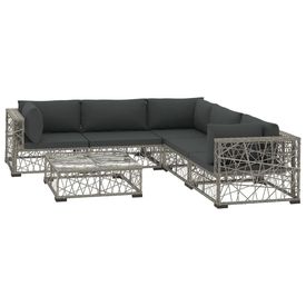 Set mobilier de grădină cu perne, 6 piese, gri, poliratan