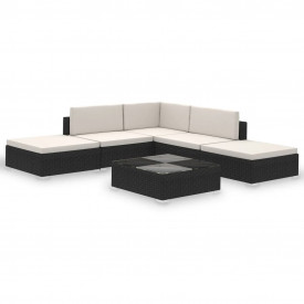 Set mobilier de grădină din poliratan negru 15 buc. - Img 2