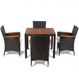 Set mobilier de grădină din ratan cu 4 scaune si masa cu blat de lemn - Img 5