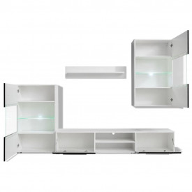 Set mobilier de perete pentru TV cu iluminare LED, 5 piese, negru - Img 3