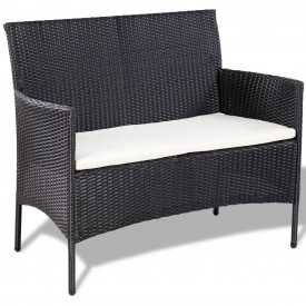 Set mobilier grădină, 7 piese, poliratan, negru și alb crem - Img 4