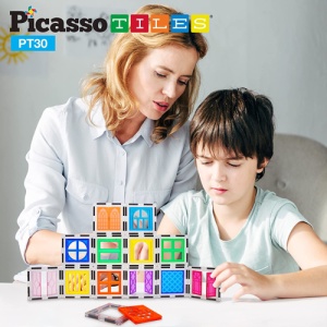Set PicassoTiles 30 de piese de constructie, magnetice si accesorii usi si ferestre - Img 3