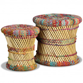 Set scaune 2 buc, bambus cu detalii chindi, multicolor - Img 3