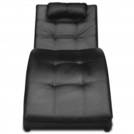 Șezlong cu saltea, piele artificială, negru - Img 2