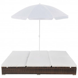 Șezlong cu umbrelă, poliratan, maro - Img 2