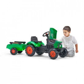 Tractor Falk pentru copii, cu pedale si remorca, verde - Img 3
