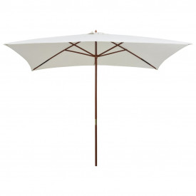 Umbrelă de soare cu stâlp de lemn, 200 x 300 cm, alb crem