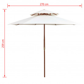 Umbrelă de soare dublă, 270x270 cm, stâlp de lemn, alb crem - Img 6