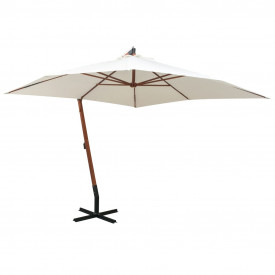 Umbrelă de soare suspendată cu stâlp de lemn, 300x300 cm, alb