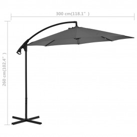 Umbrelă suspendată cu stâlp din oțel, antracit, 300 cm - Img 8