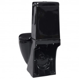 Vas WC toaletă de baie, negru, ceramică, rotund, flux inferior - Img 5