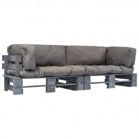 vidaXL 2 piese Set mobilier grădină, paleți, perne gri, lemn pin FSC