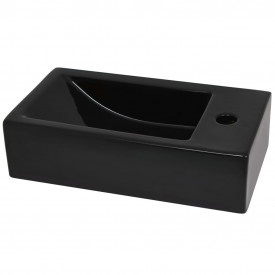 vidaXL Chiuvetă cu orificiu robinet, negru, 46x25,5x12, ceramică - Img 4