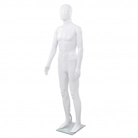 vidaXL Corp manechin masculin, cu suport din sticlă, Alb lucios 185 cm - Img 1