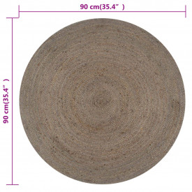 vidaXL Covor manual, gri, 90 cm, iută, rotund - Img 6
