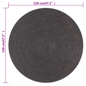 vidaXL Covor manual, gri închis, 120 cm, iută, rotund - Img 6