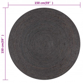 vidaXL Covor manual, gri închis, 150 cm, iută, rotund - Img 6