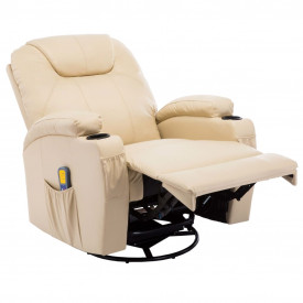 vidaXL Fotoliu de masaj electric rabatabil, piele artificială, crem - Img 5