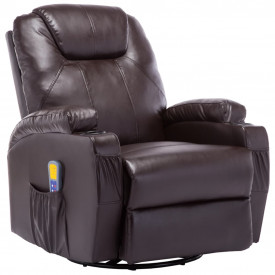 vidaXL Fotoliu de masaj electric rabatabil, piele artificială, maro - Img 2