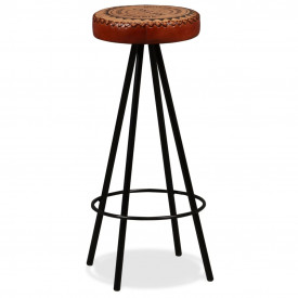 vidaXL Mobilier bar 3 piese lemn masiv reciclat, piele naturală, pânză - Img 10