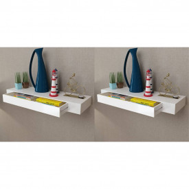 vidaXL Rafturi de perete suspendate cu sertare, 2 buc., alb, 80 cm