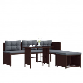 vidaXL Set mobilier de exterior, 10 piese, poliratan, maro și alb - Img 11