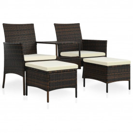 vidaXL Set mobilier de exterior, 7 piese, maro și alb, poliratan