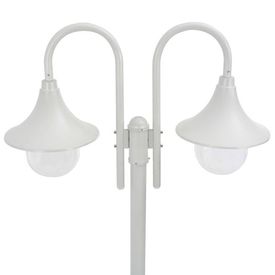 vidaXL Stâlp cu lumini de grădină E27 220 cm, aluminiu 2 lămpi, alb - Img 2