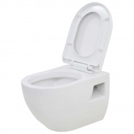 vidaXL Toaletă cu montare pe perete, ceramică, alb - Img 2