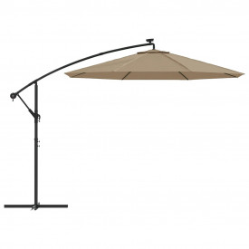 vidaXL Umbrelă suspendată cu LED și stâlp de oțel, gri taupe, 300 cm - Img 3