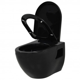 vidaXL Vas de toaletă suspendat cu rezervor încastrat, negru, ceramică - Img 3