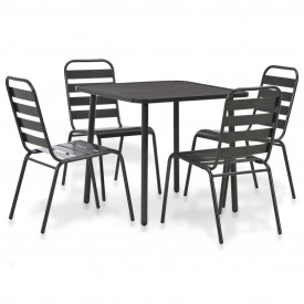 5 piese Set mobilier de exterior, gri închis, oțel cu șipci