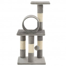 Ansamblu pentru pisici, stâlpi din funie de sisal, 65 cm, gri - Img 3