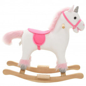 Balansoar unicorn de pluș, 65 x 32 x 58 cm, alb și roz - Img 2