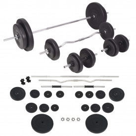 Bancă fitness cu rastel greutăți, set de haltere/gantere, 90 kg - Img 8