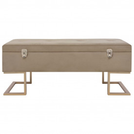 Banchetă cu un compartiment de depozitare bej 105 cm catifea - Img 3