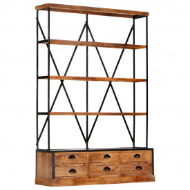 Bibliotecă 4 rafturi 6 sertare 122x36x181 cm lemn masiv mango - Img 12