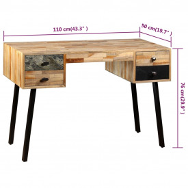 Birou Lemn masiv de tec reciclat 110x50x76 cm - Img 10