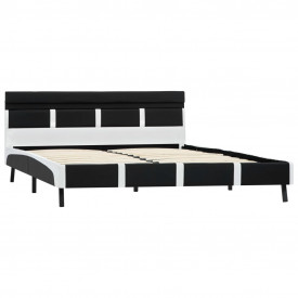 Cadru de pat cu LED, negru, 140 x 200 cm, piele ecologică - Img 3