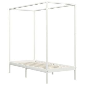 Cadru pat cu baldachin, alb, 100 x 200 cm, lemn masiv de pin