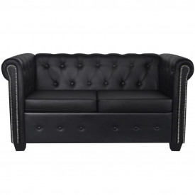 Canapea Chesterfield cu 2 și 3 locuri, piele artificială, negru - Img 6