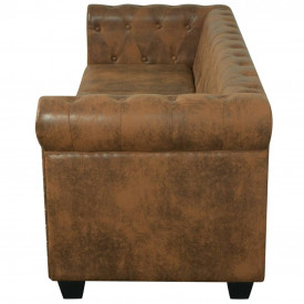 Canapea Chesterfield din piele artificială, 3 locuri, maro - Img 4