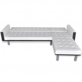 Canapea extensibilă în formă de L, piele artificială, alb - Img 6