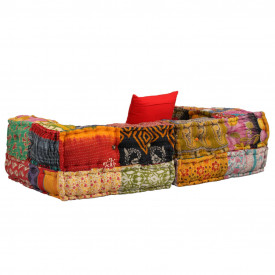 Canapea modulară cu 2 locuri, brațe, material textil, patchwork - Img 3