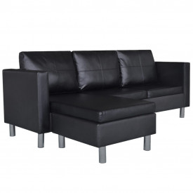 Canapea modulară cu 3 locuri, piele artificială, negru - Img 2
