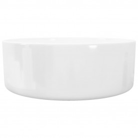 Chiuvetă de baie din ceramică, rotundă, 40 x 15 cm, alb - Img 5